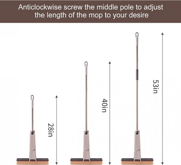 Sponge Mop for Floor Cleaning with 2pcs Absorbent Sponge Hands Free Wash Roller Mops