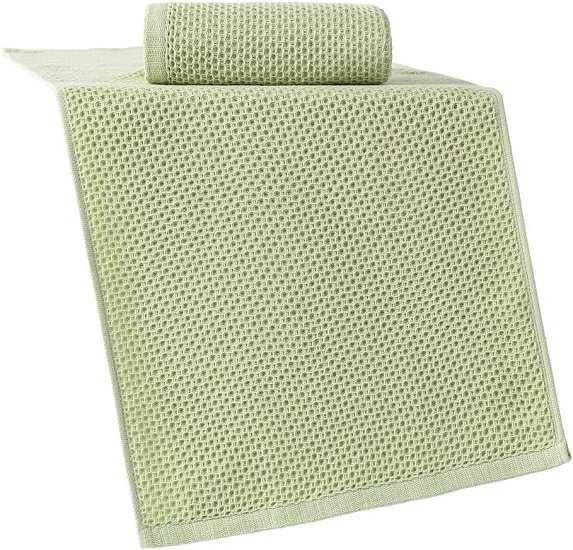 Green waffle hand towels, highly absorbent and quick-drying 100% cotton hand towels 13 inches X 29 inches (set of 2)