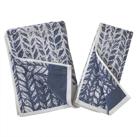 Distressed Leaves Hand Towel (2-Pack),Denim Blue