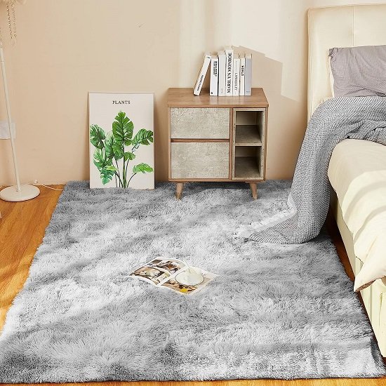 Fluffy plush rug 5x7 for living room bedroom home decoration, light gray